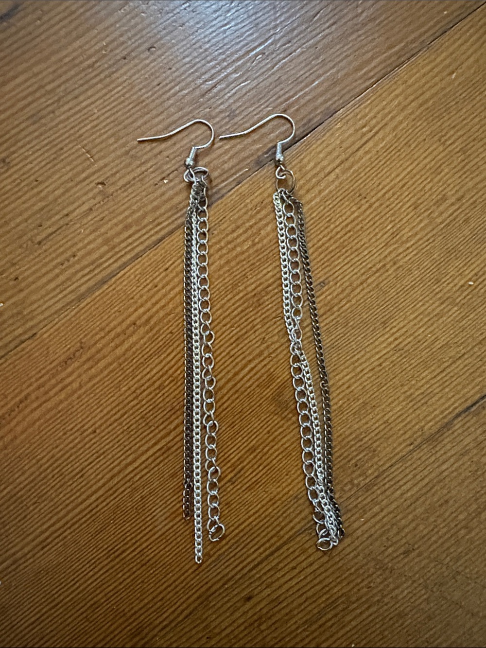 Hand-Crafted Long Silver Multi-Chain Dangle Earrings - Sleek Drop Style